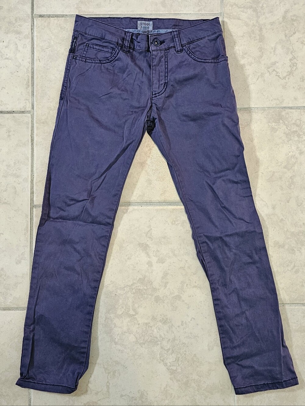 Armani Junior Casual Slim-fit Lightly Stretchy Navy Pants Size 8A 130cm